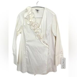 Vintage‎ Harvé Benard White Blouse with Ruffle Neckline - Wrap Style Closure